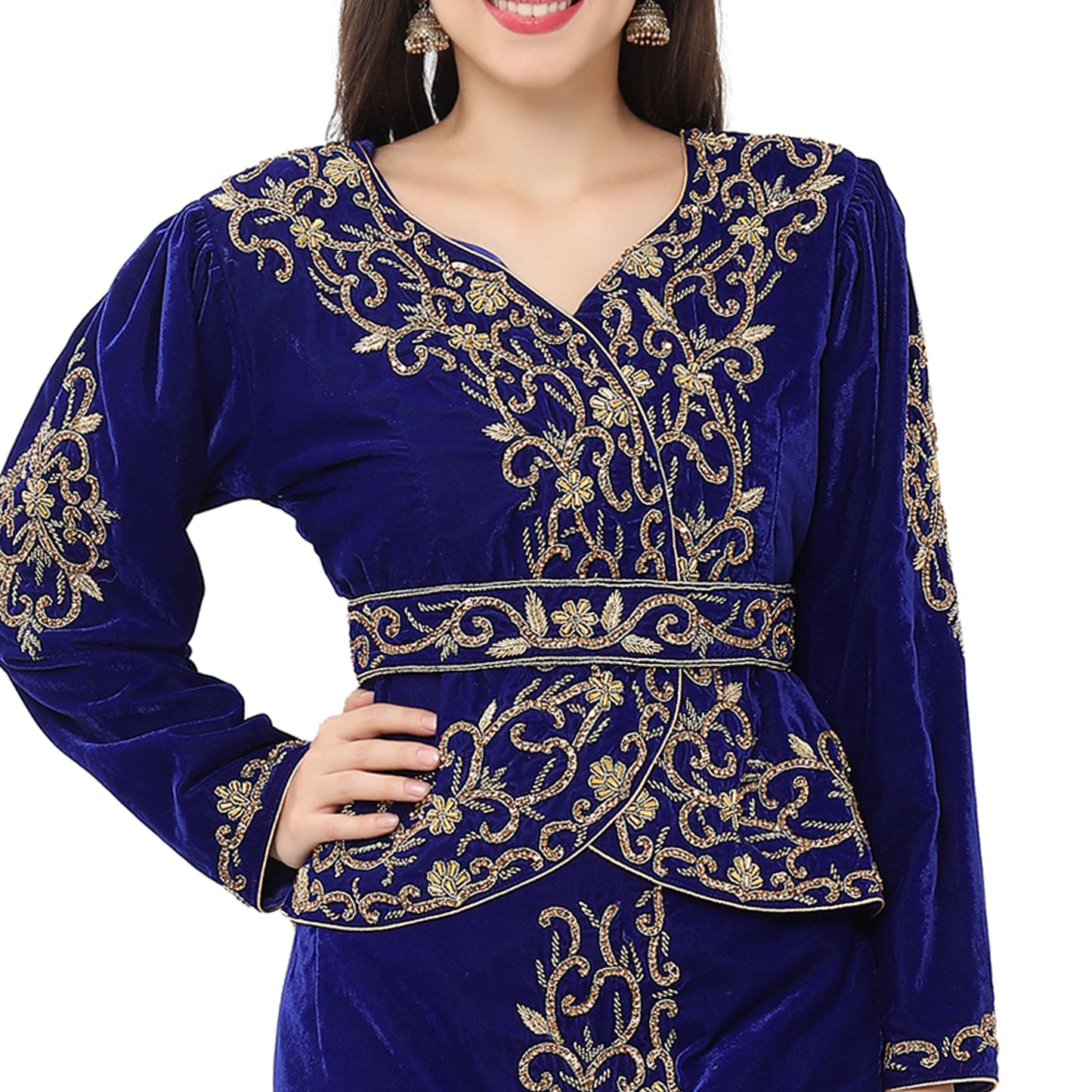 Algerian Traditional Sarwal & Top Embroidered Kaftan in Luxury Velvet - Maxim Creation