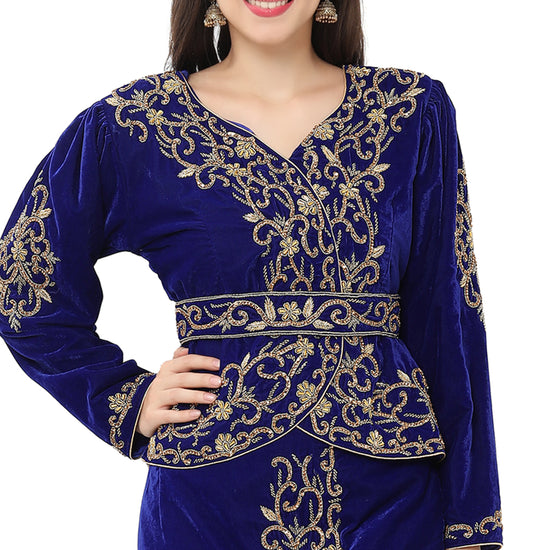 Algerian Traditional Sarwal & Top Embroidered Kaftan in Luxury Velvet - Maxim Creation