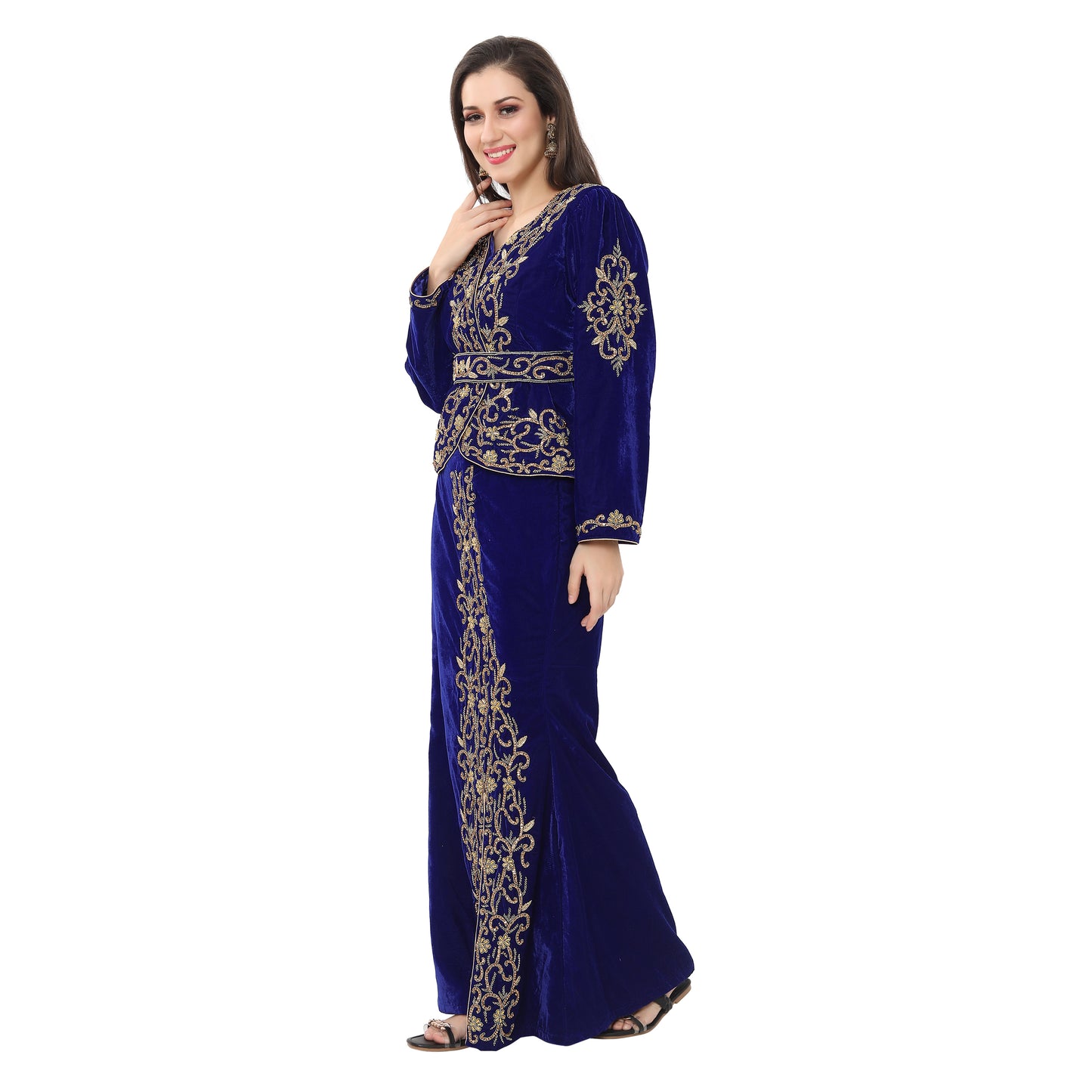 Algerian Traditional Sarwal & Top Embroidered Kaftan in Luxury Velvet - Maxim Creation