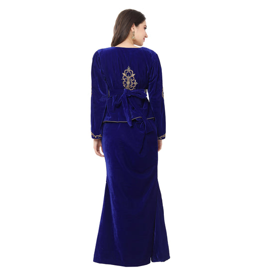 Algerian Traditional Sarwal & Top Embroidered Kaftan in Luxury Velvet - Maxim Creation