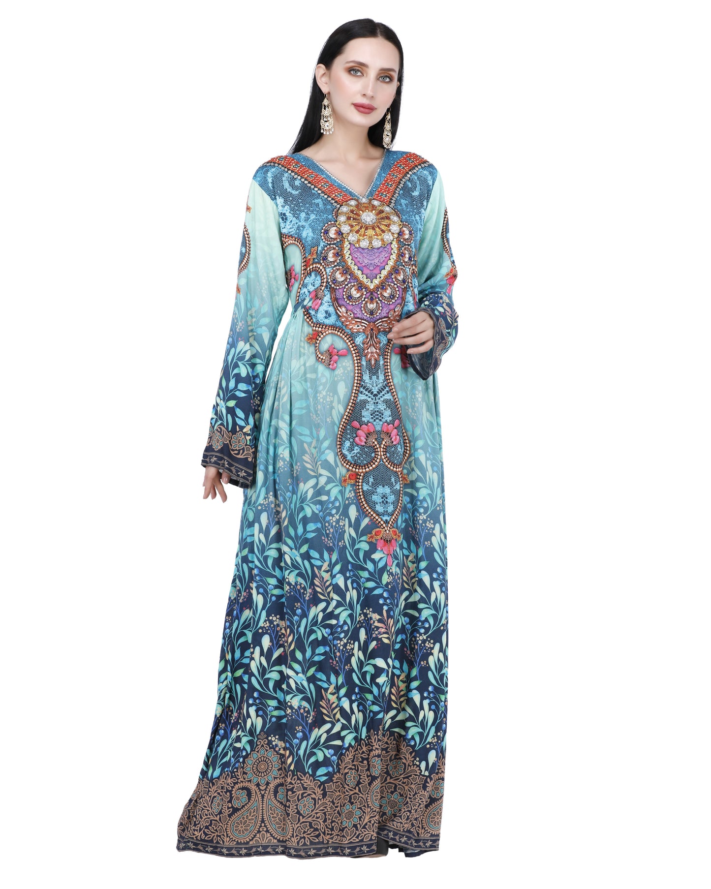 Digital Print Kaftan Long Maxi Dress - Maxim Creation