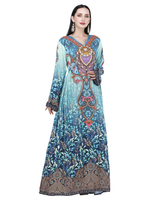 Digital Print Kaftan Long Maxi Dress - Maxim Creation