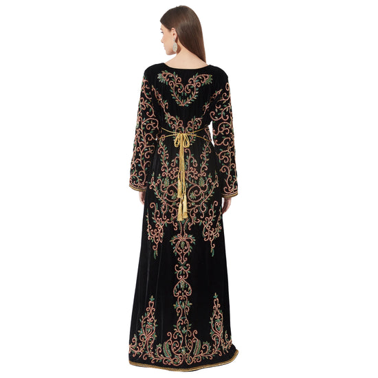 Crystal Hand Work & Beads Kaftan Velvet Maxi Dress - Maxim Creation