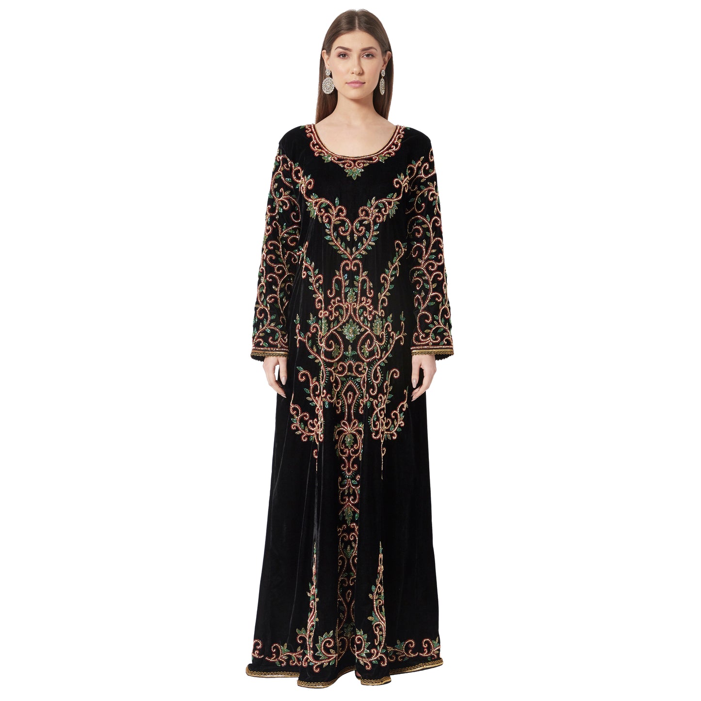 Crystal Hand Work & Beads Kaftan Velvet Maxi Dress - Maxim Creation