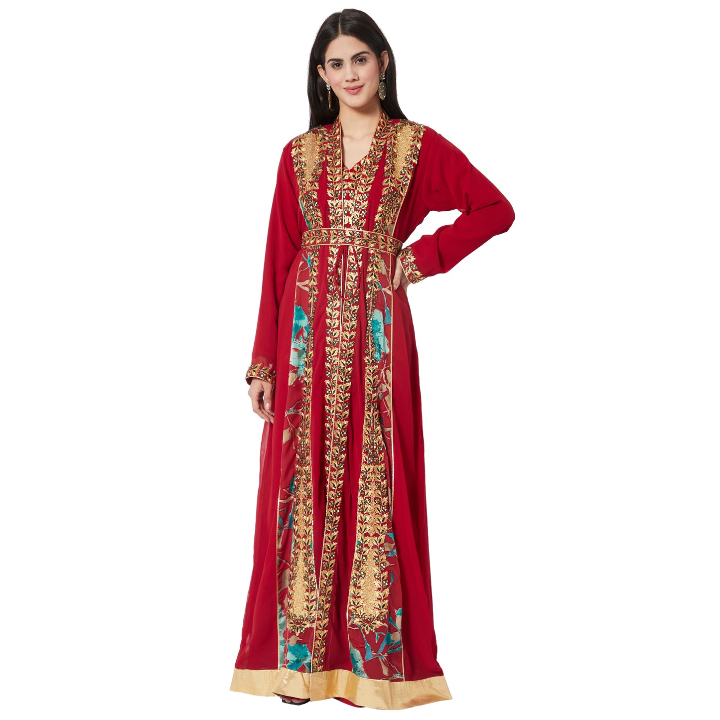 Jellabiya Maxi Dress With Traditional Golden Embroidery Dress - Maxim Creation