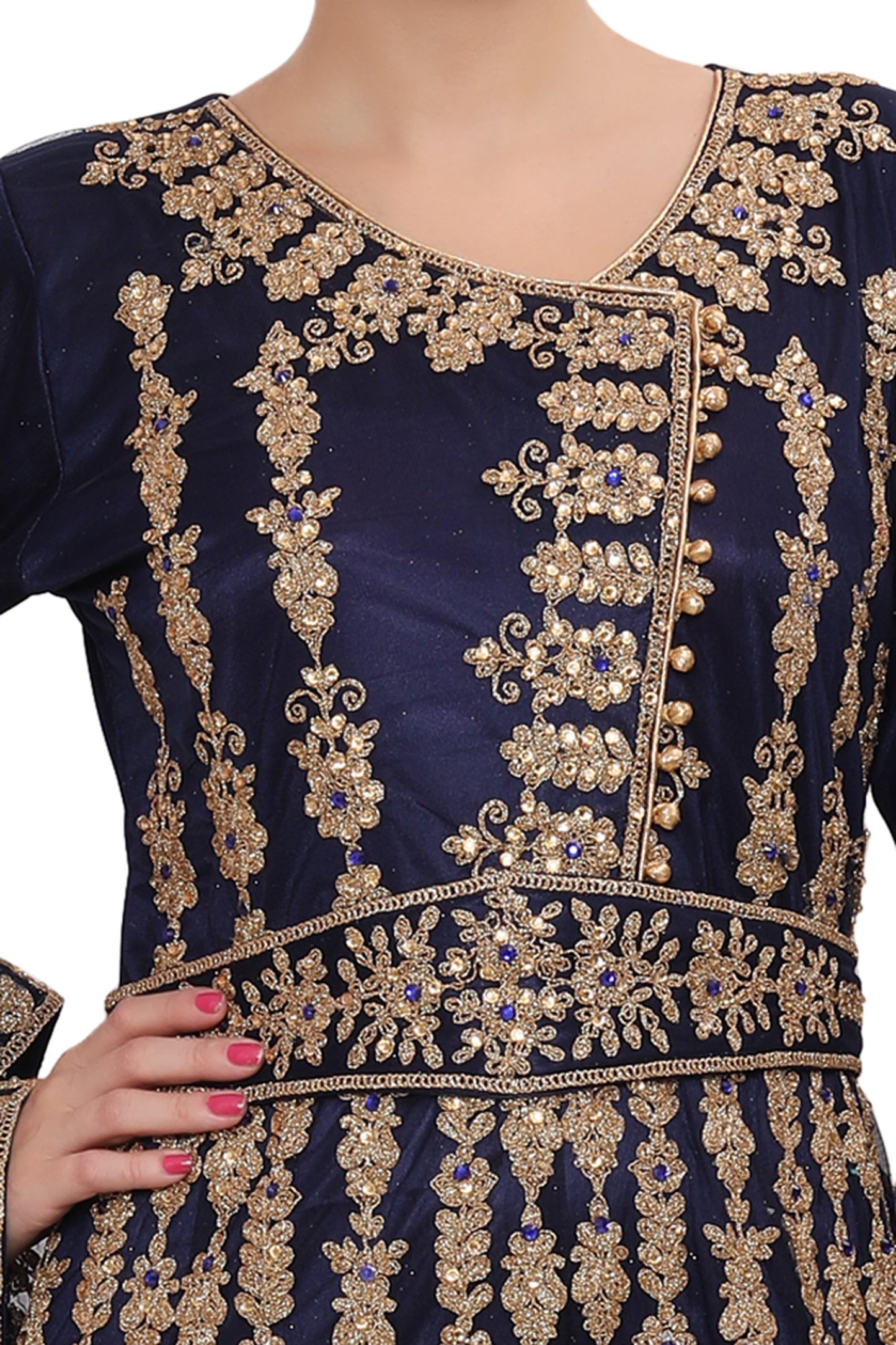 Moroccan Takchita Thobe Partywear Navy Blue Kaftan - Maxim Creation