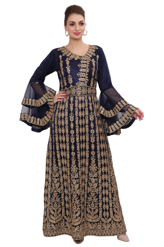 Moroccan Takchita Thobe Partywear Navy Blue Kaftan - Maxim Creation