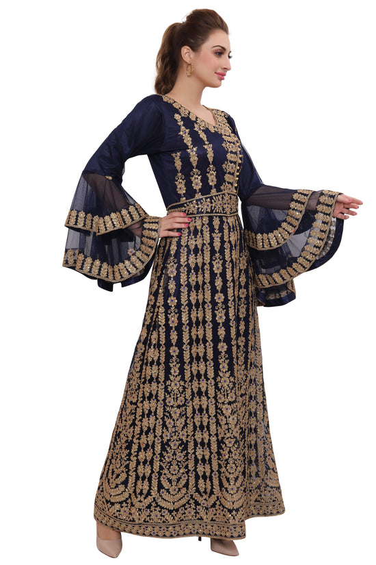 Moroccan Takchita Thobe Partywear Navy Blue Kaftan - Maxim Creation