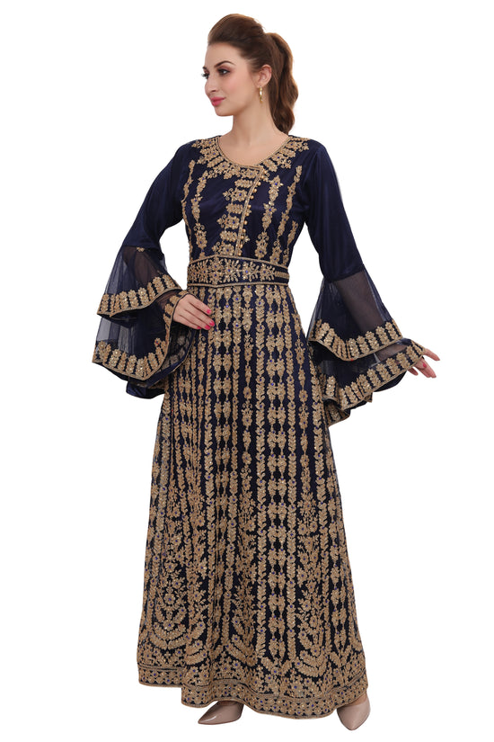 Moroccan Takchita Thobe Partywear Navy Blue Kaftan - Maxim Creation