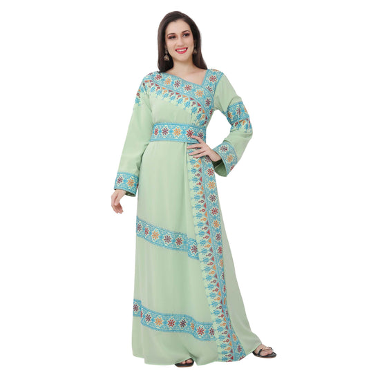 Designer Palestine Thobe Caftan with Colorful Cross Stitch Embroidery - Maxim Creation