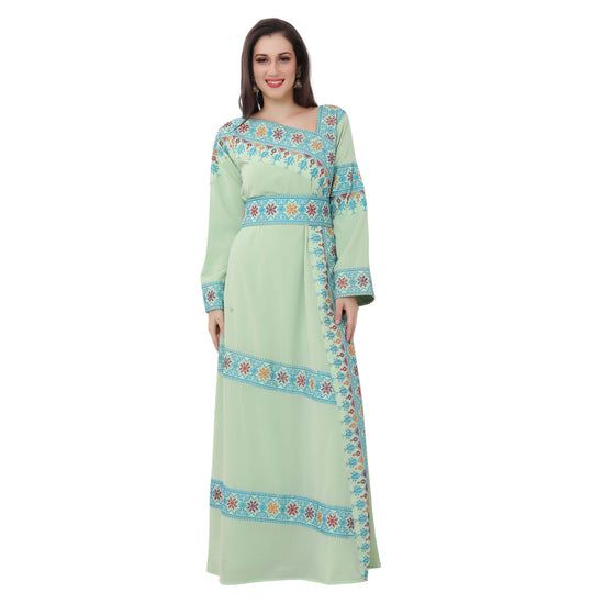 Designer Palestine Thobe Caftan with Colorful Cross Stitch Embroidery - Maxim Creation