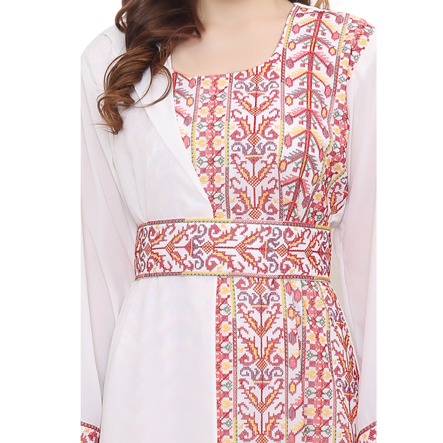 Palestine Dress Pink Cross Stitch Threadwork Kaftan - Maxim Creation