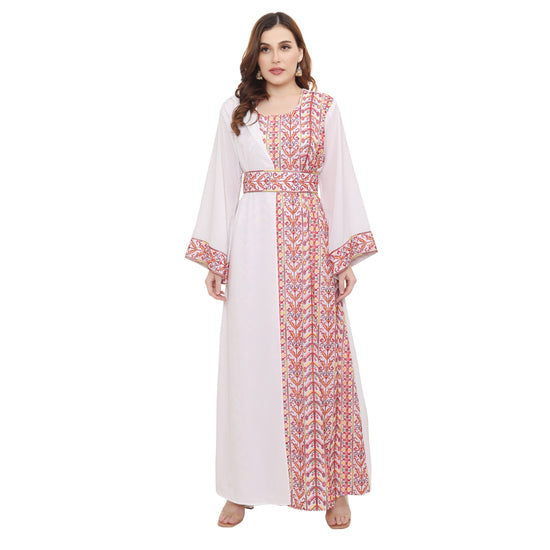 Palestine Dress Pink Cross Stitch Threadwork Kaftan - Maxim Creation