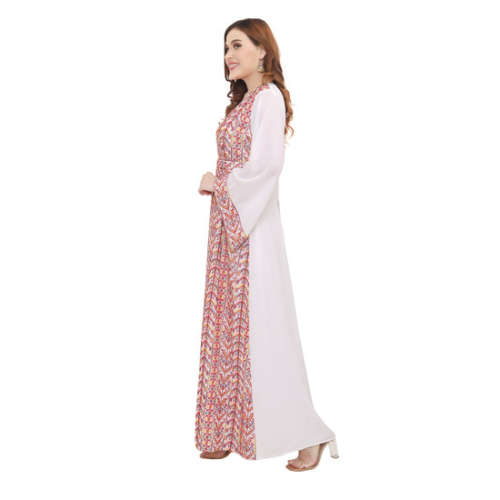 Palestine Dress Pink Cross Stitch Threadwork Kaftan - Maxim Creation