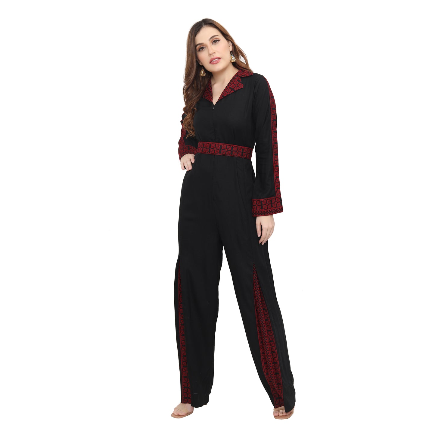 Designer Jumpsuit Red Thread Embroidery Ensemble - Maxim Creation