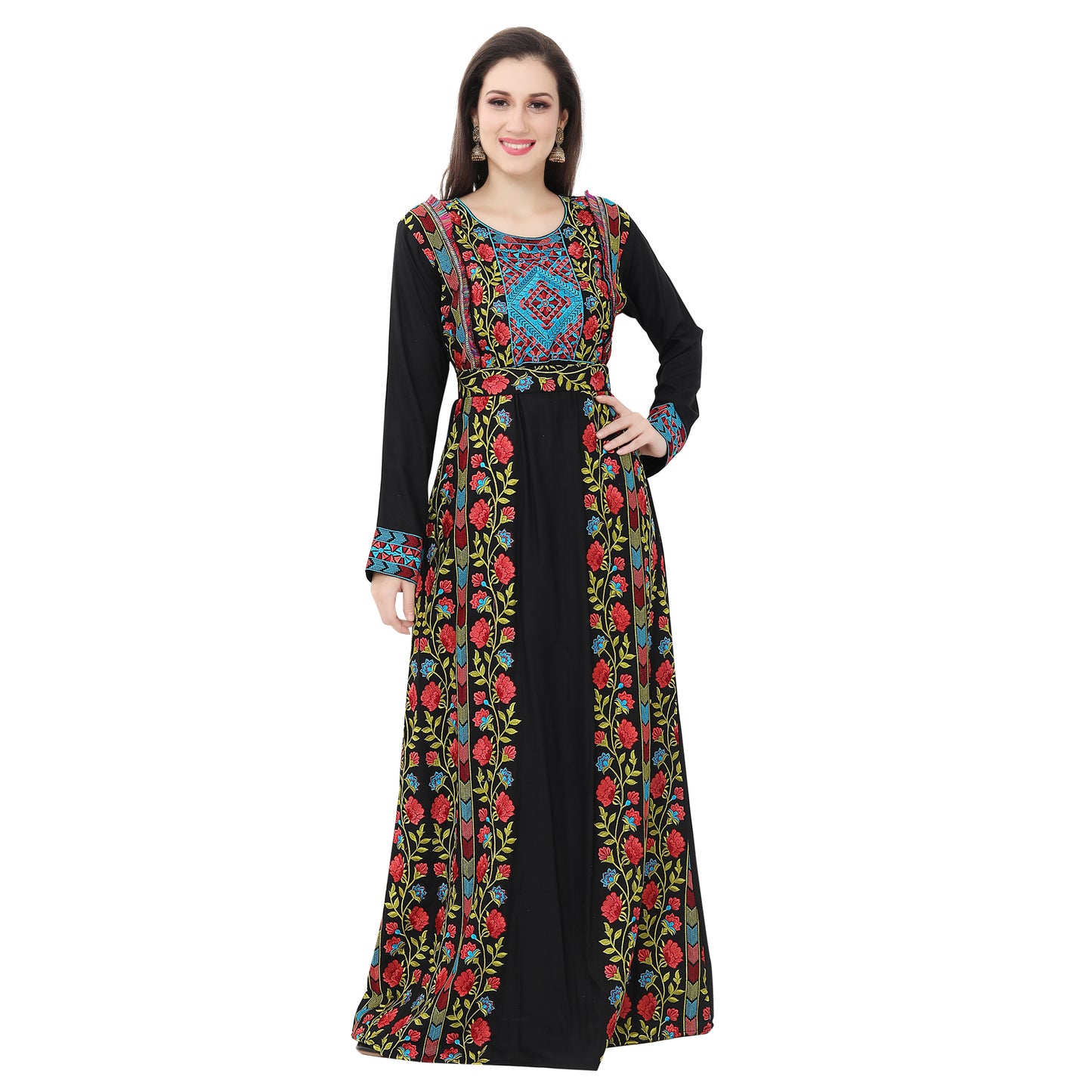 Traditional Kaftan Gown in Multicolor Embroidery - Maxim Creation