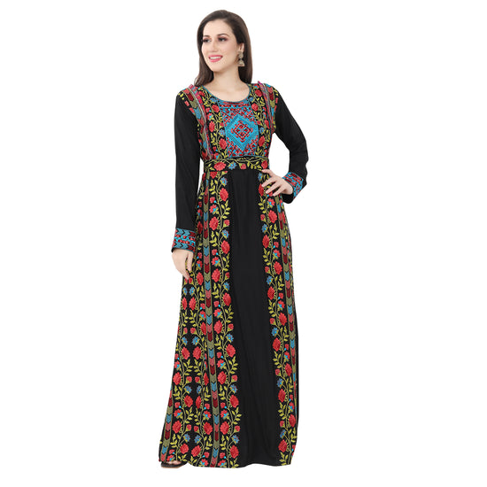 Traditional Kaftan Gown in Multicolor Embroidery - Maxim Creation