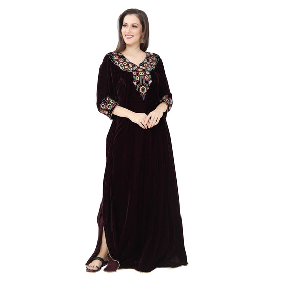 Designer Velvet Kaftan Handwork Party Gown - Maxim Creation