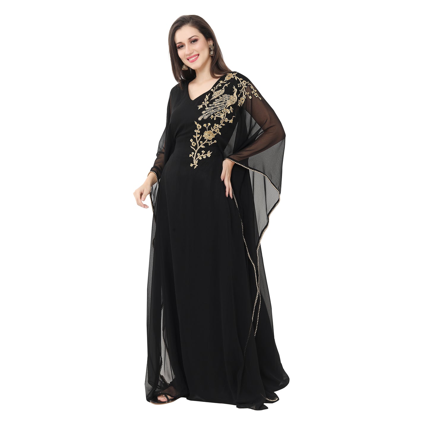 Henna Party Gown Black Peacock Embroidery Farasha Maxi - Maxim Creation