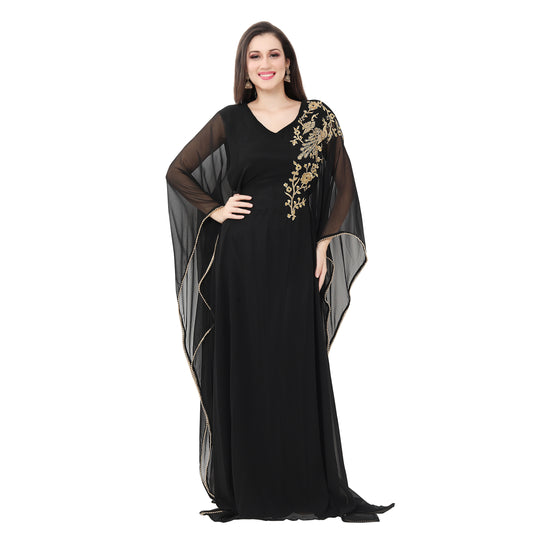 Henna Party Gown Black Peacock Embroidery Farasha Maxi - Maxim Creation