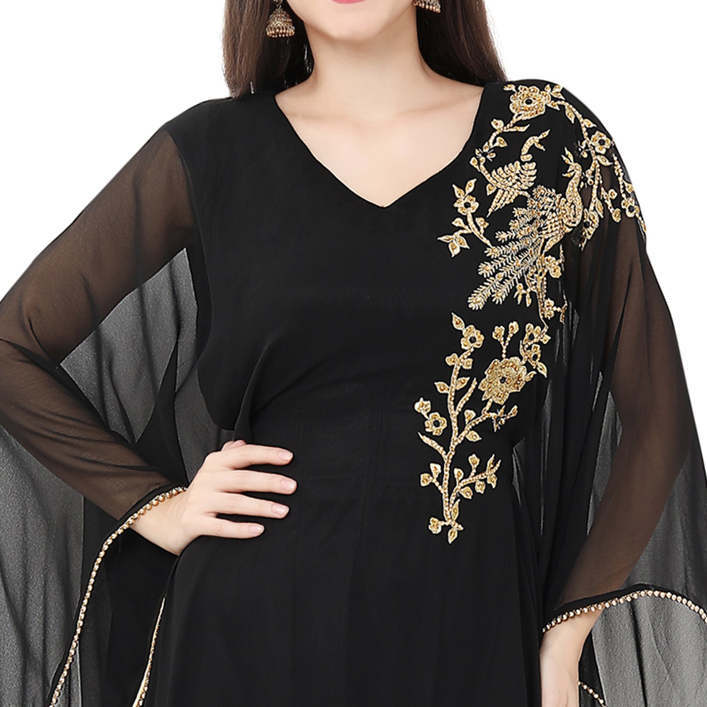 Henna Party Gown Black Peacock Embroidery Farasha Maxi - Maxim Creation