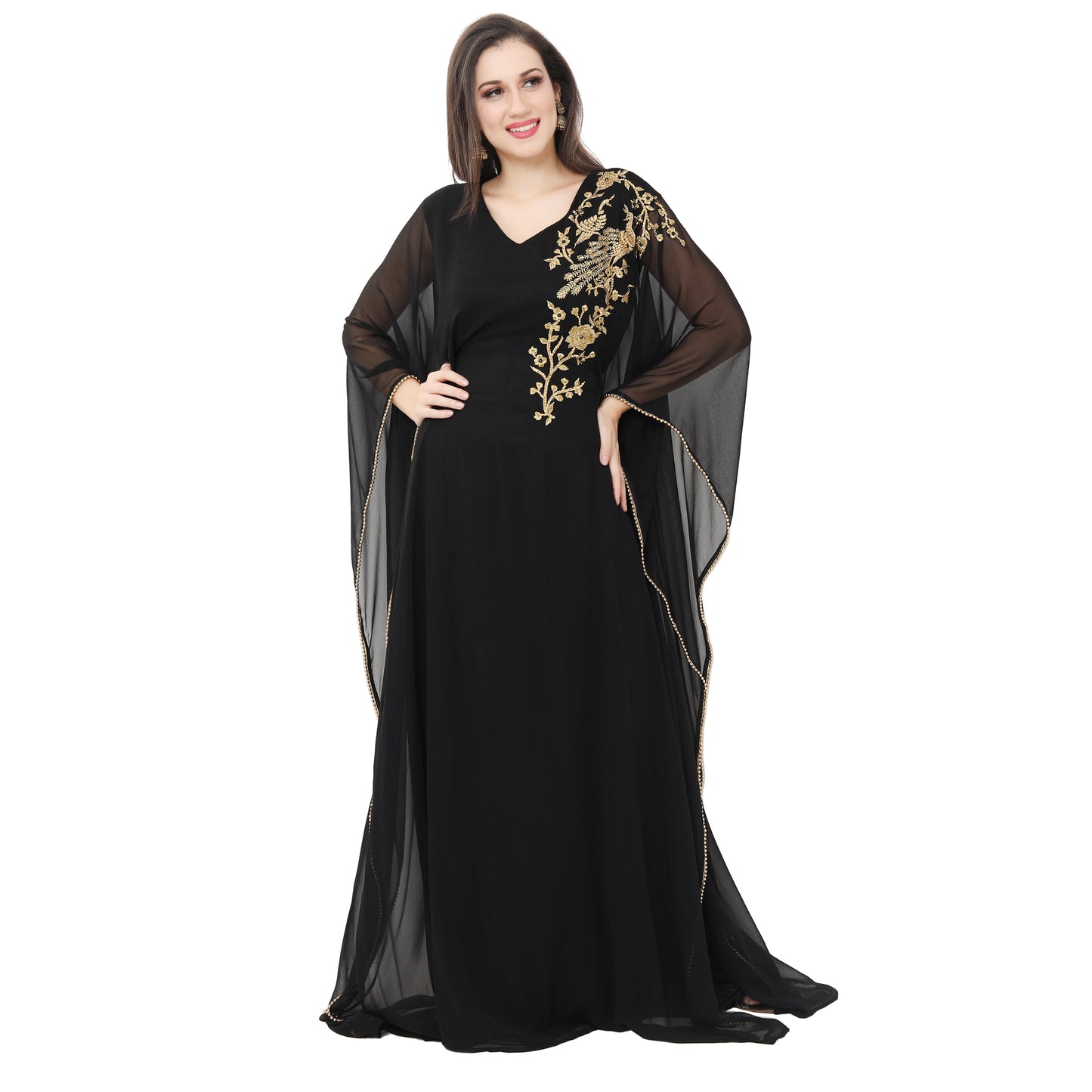 Henna Party Gown Black Peacock Embroidery Farasha Maxi - Maxim Creation