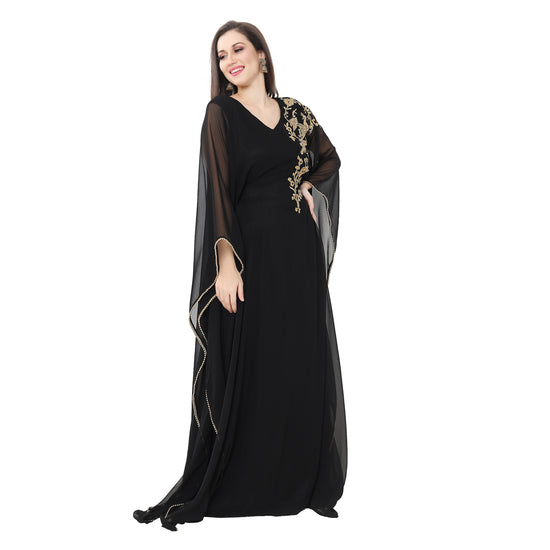 Henna Party Gown Black Peacock Embroidery Farasha Maxi - Maxim Creation