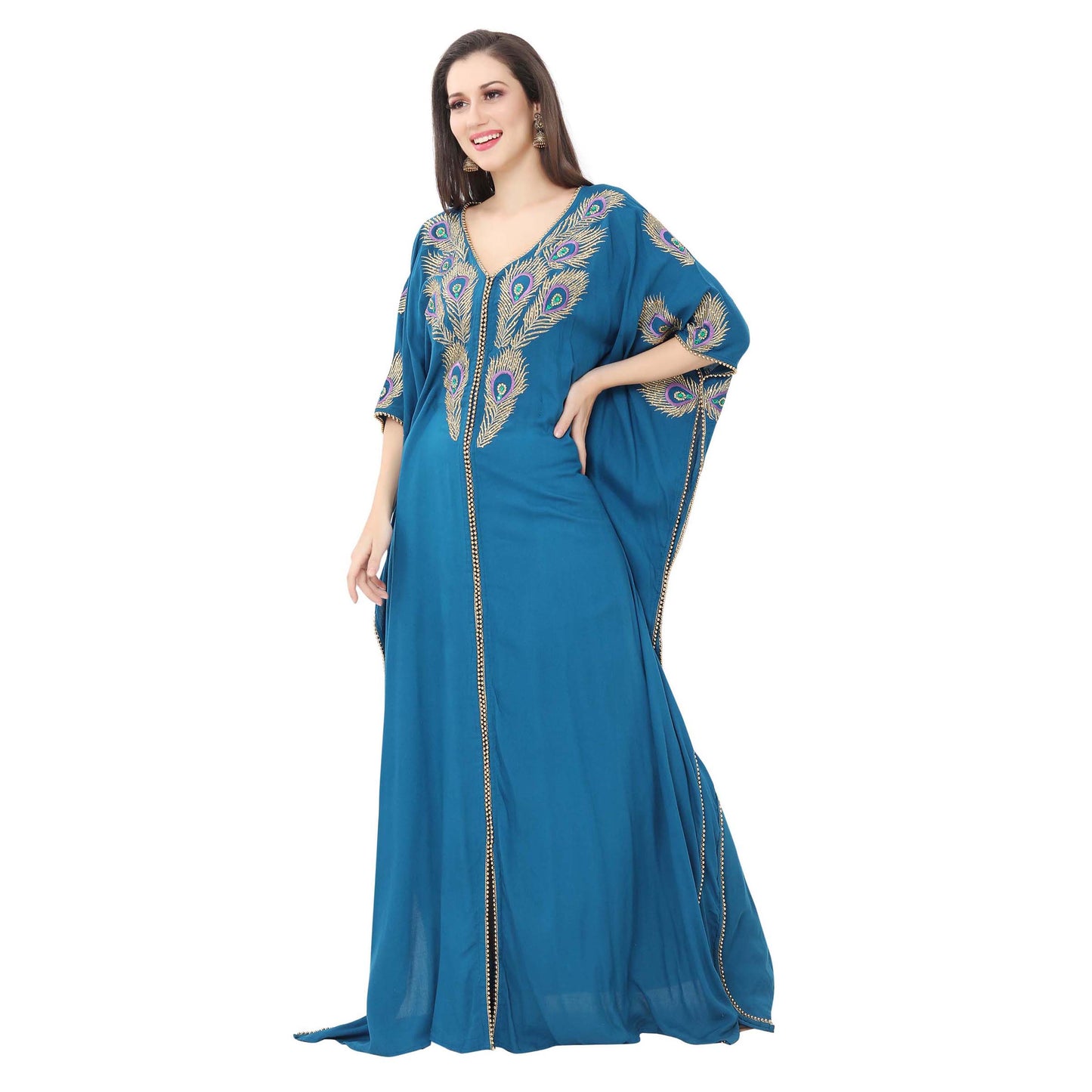 Kaftan Maxi with Colorful Peacock Embroidery - Maxim Creation