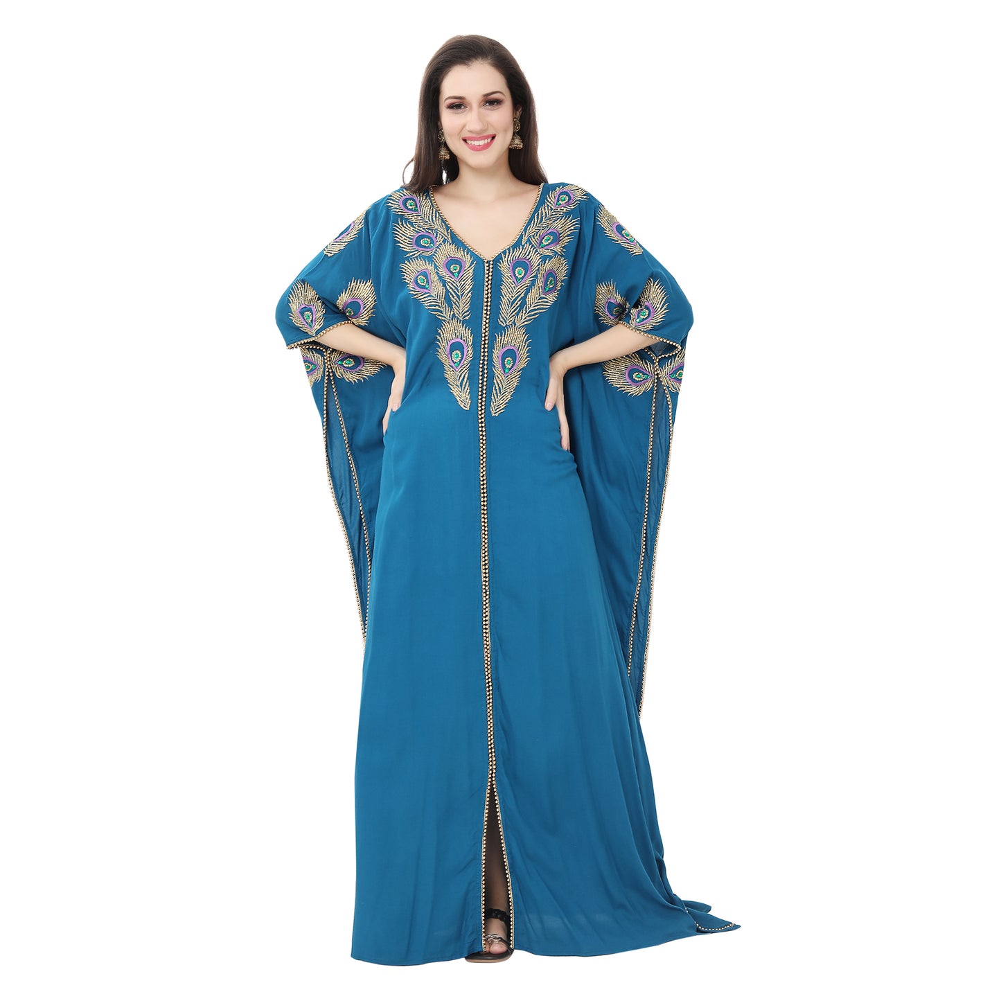 Kaftan Maxi with Colorful Peacock Embroidery - Maxim Creation