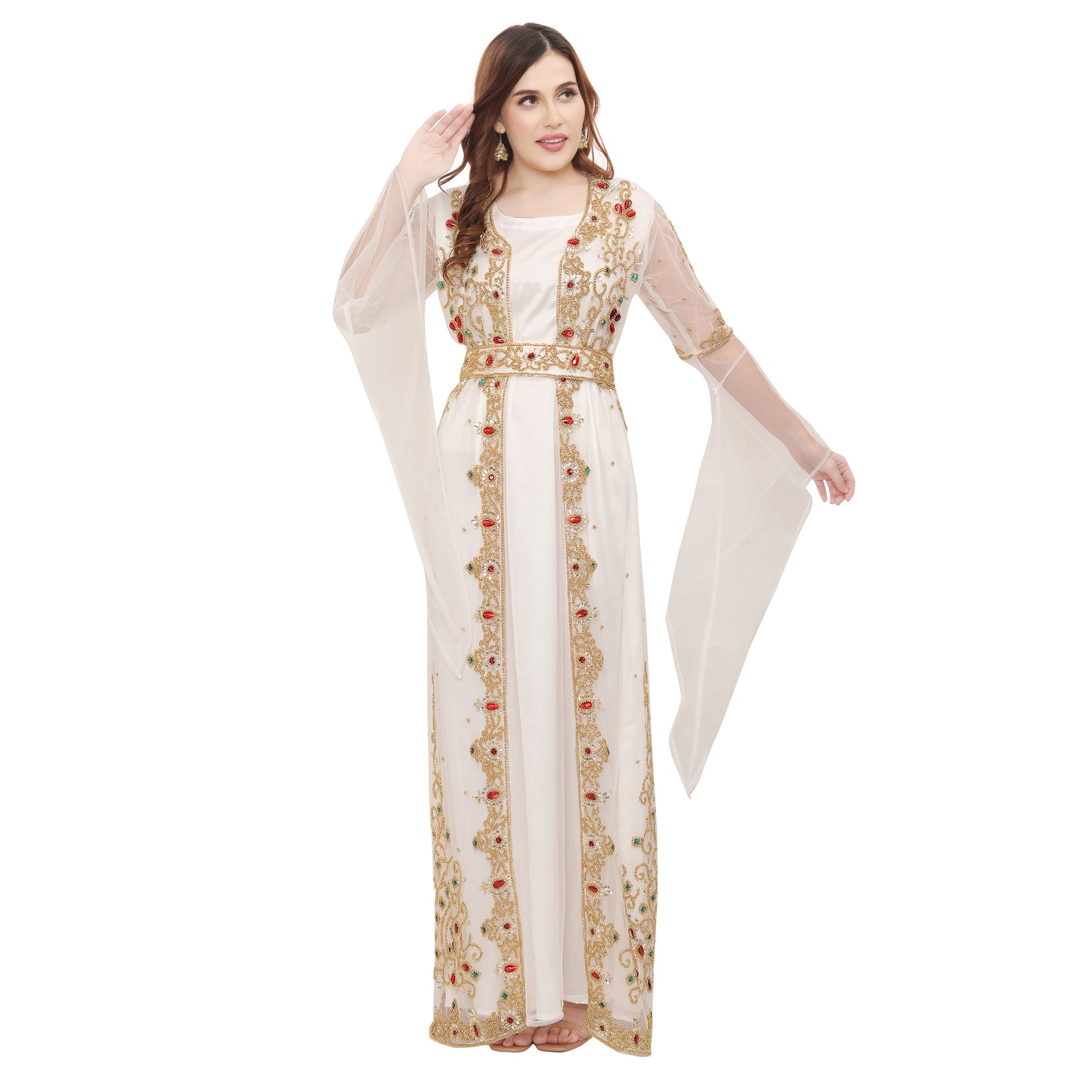 Women's Wedding Gown Hand-Embroidered Kaftan Abaya - Maxim Creation