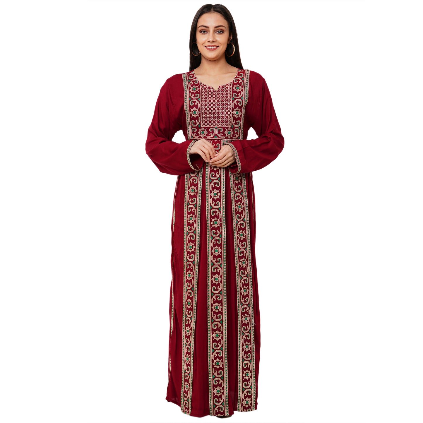 Casual Long Sleeve Boho-Chic in Maroon - Maxim Creation