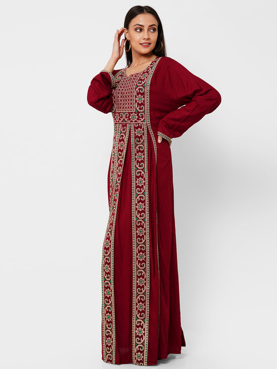 Casual Long Sleeve Boho-Chic in Maroon - Maxim Creation