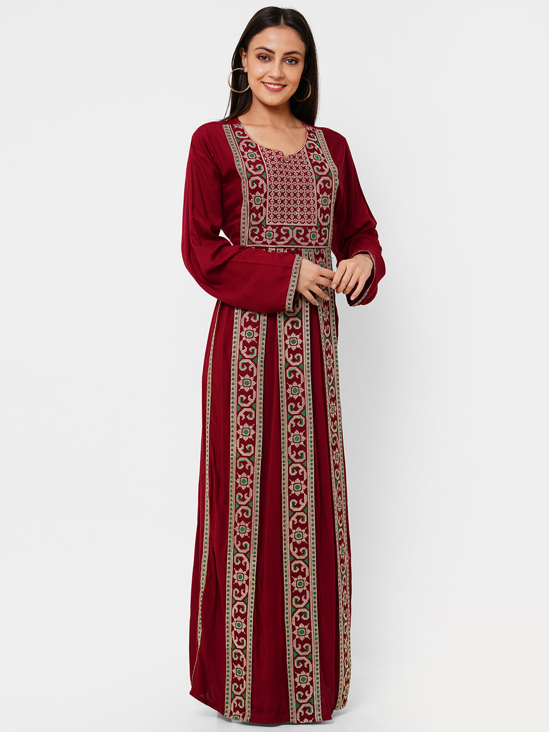 Casual Long Sleeve Boho-Chic in Maroon - Maxim Creation