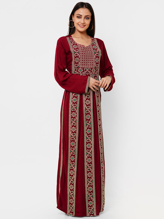 Casual Long Sleeve Boho-Chic in Maroon - Maxim Creation