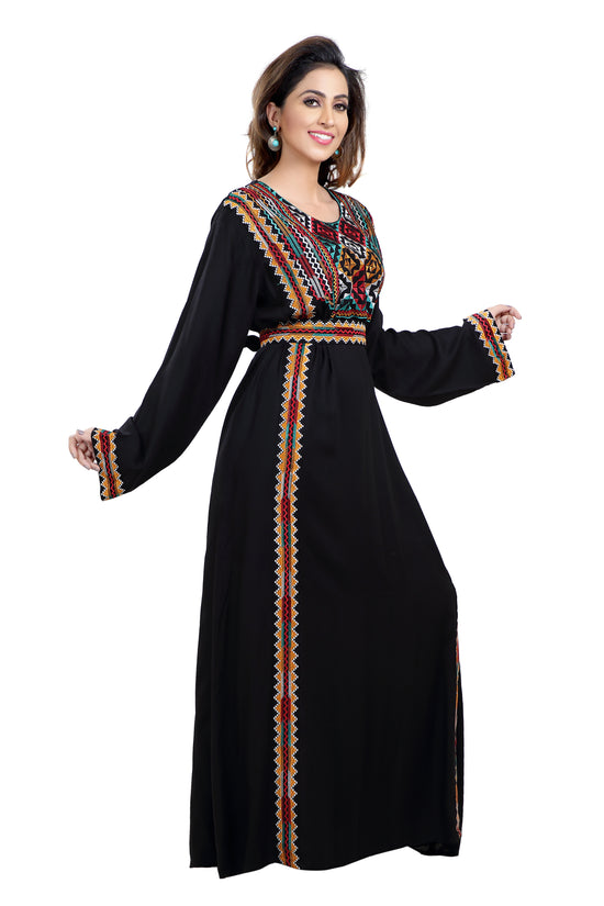 Multicoloured Cross-Stitch Threadwork Embroidery Kaftan - Maxim Creation