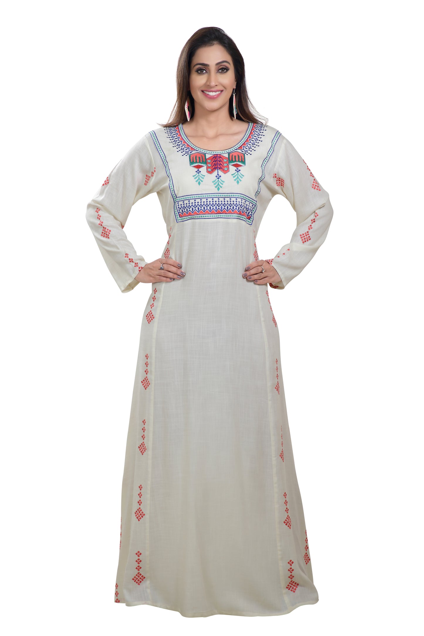 Boho Rayon Maxi Dress in Thread Embroidery - Maxim Creation