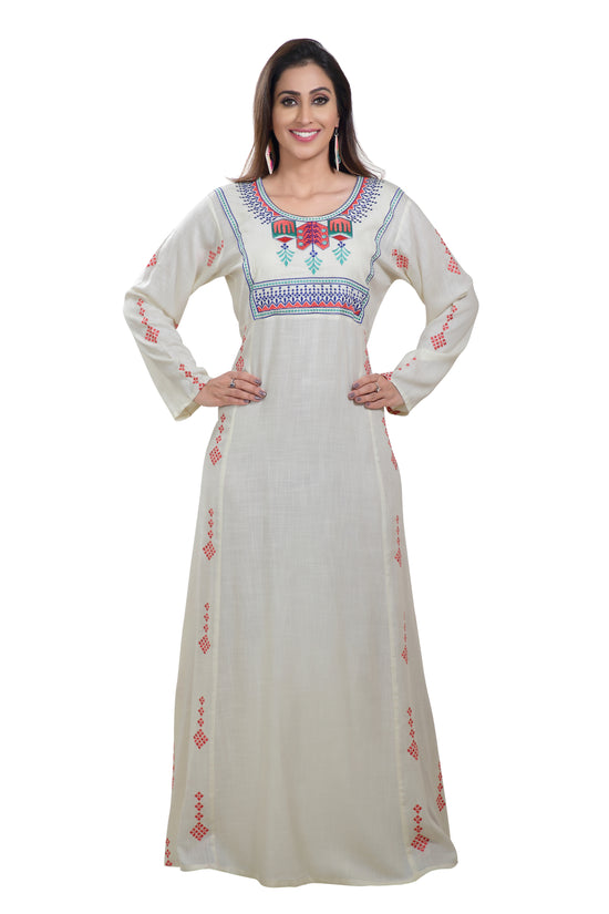 Boho Rayon Maxi Dress in Thread Embroidery - Maxim Creation