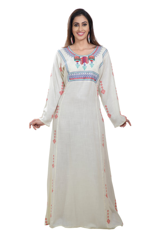 Boho Rayon Maxi Dress in Thread Embroidery - Maxim Creation