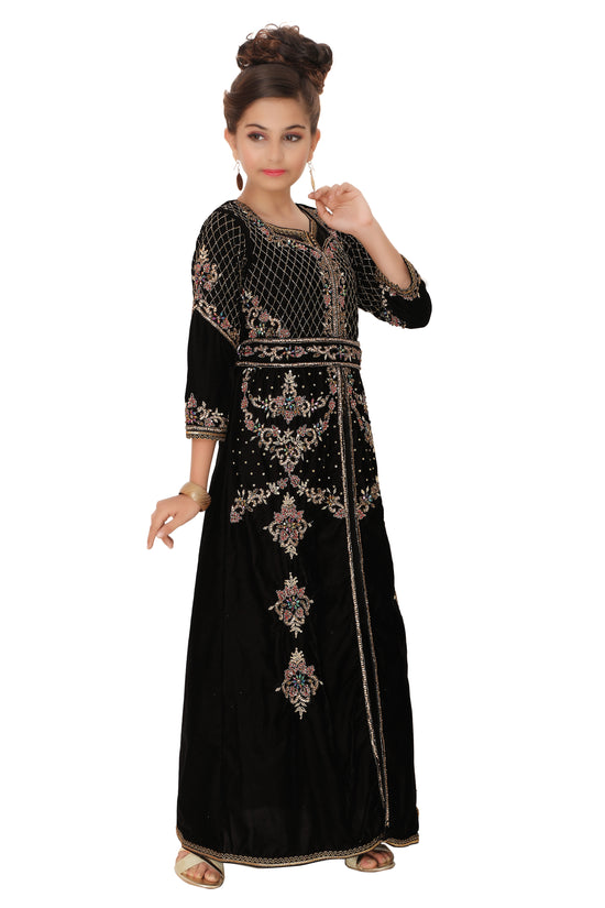 Takchita Caftan Black Velvet Wedding Gown Mother + Daughter Combo Set - Maxim Creation