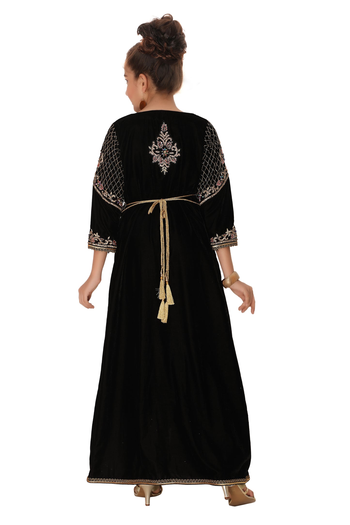 Takchita Caftan Black Velvet Wedding Gown Mother + Daughter Combo Set - Maxim Creation