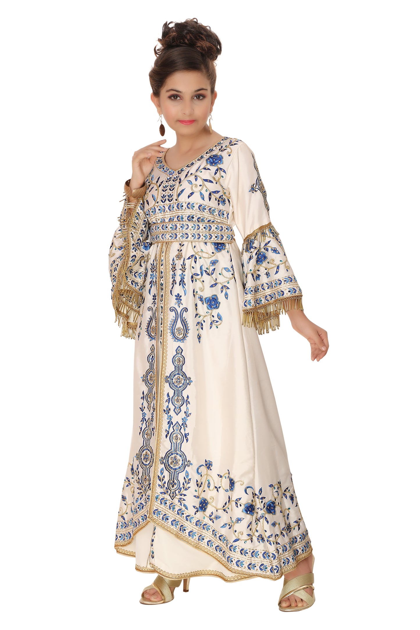 Designer Luxury Ball Gown with Rich Thread Embroidery & Tassels Mother + Daughter Set - Maxim Creation