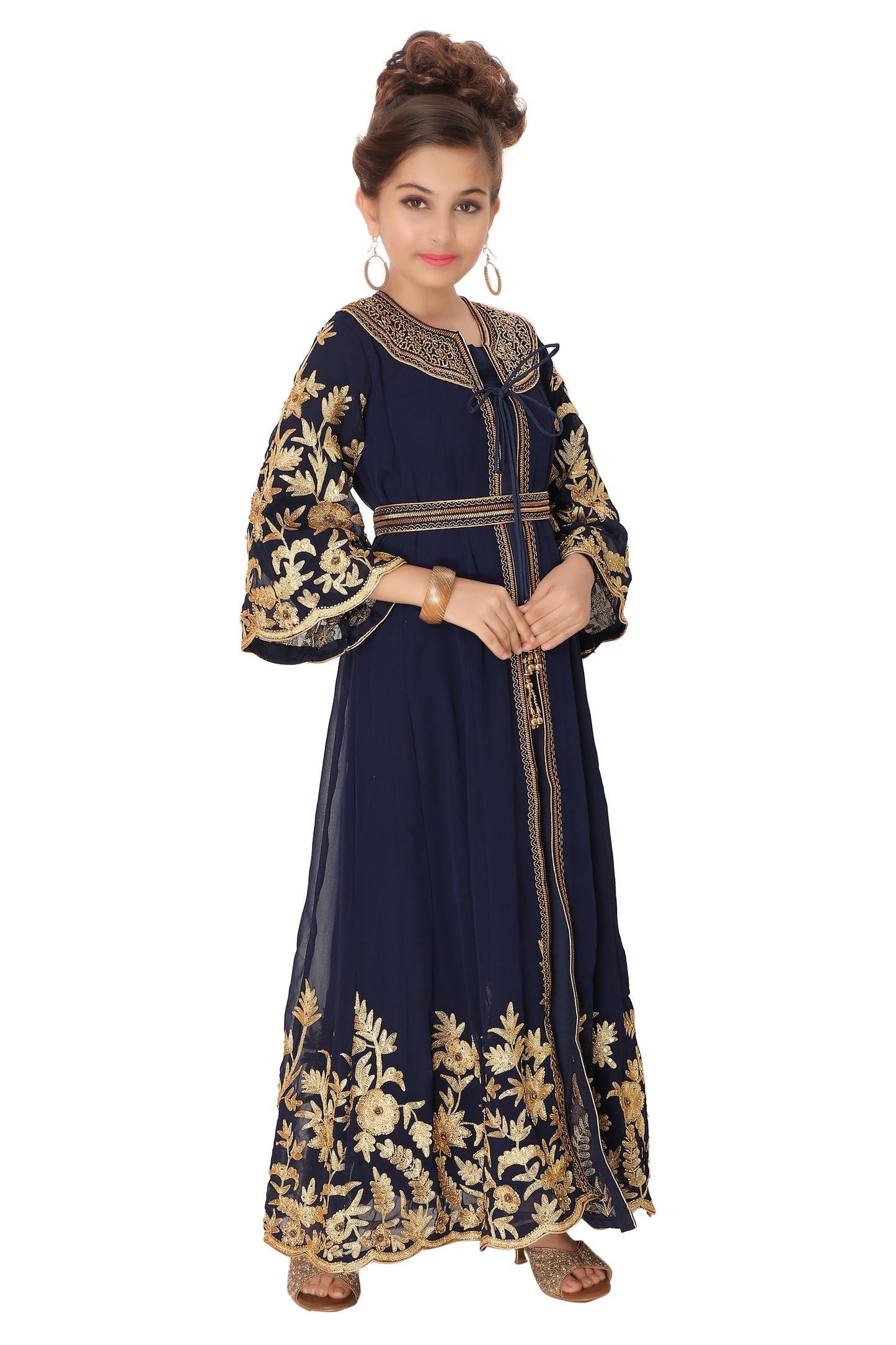 Kids Arabian Kaftan Golden Embroidered Dress For Children - Maxim Creation