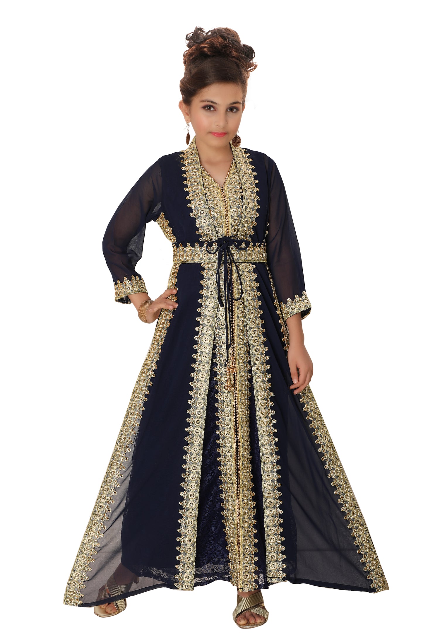 Designer Kaftan With Golden Lace Work Party Gown - Maxim Creation