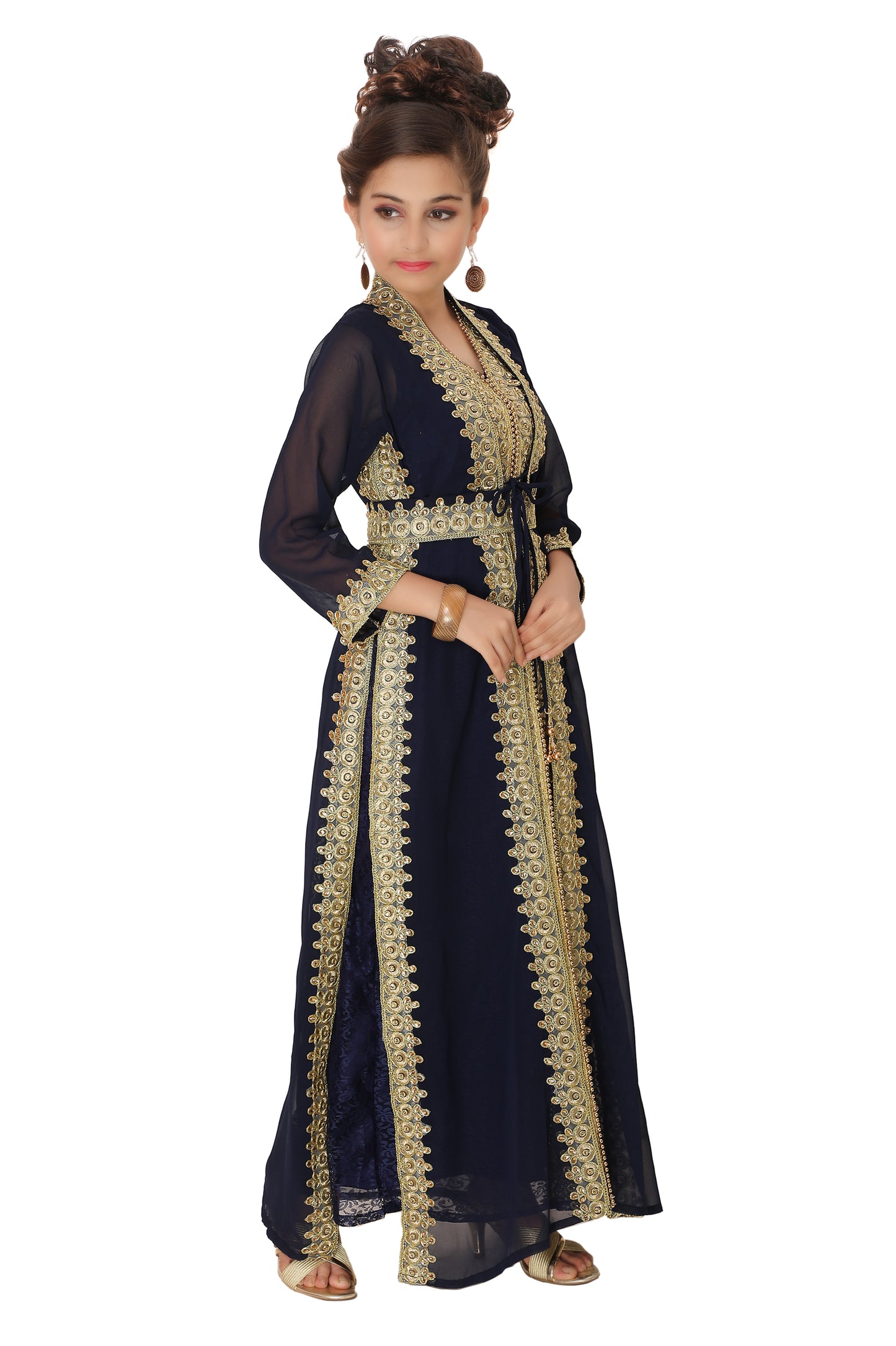 Designer Kaftan With Golden Lace Work Party Gown - Maxim Creation