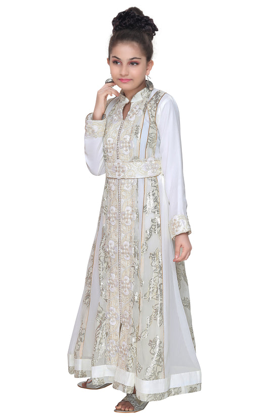 Embroidered Dress Cream Color Kaftan For Kids - Maxim Creation