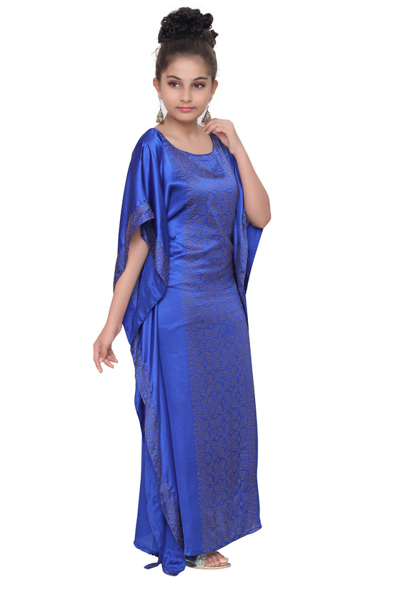 Royal Blue Golden Beaded Maxi For Kids - Maxim Creation