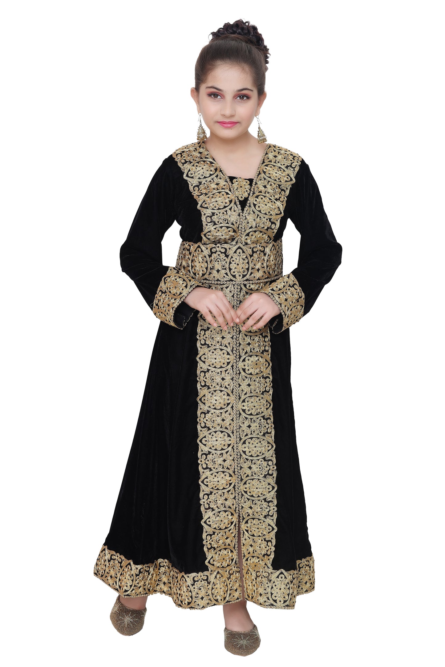 Designer Kaftan Black Velvet Dress For Kids - Maxim Creation