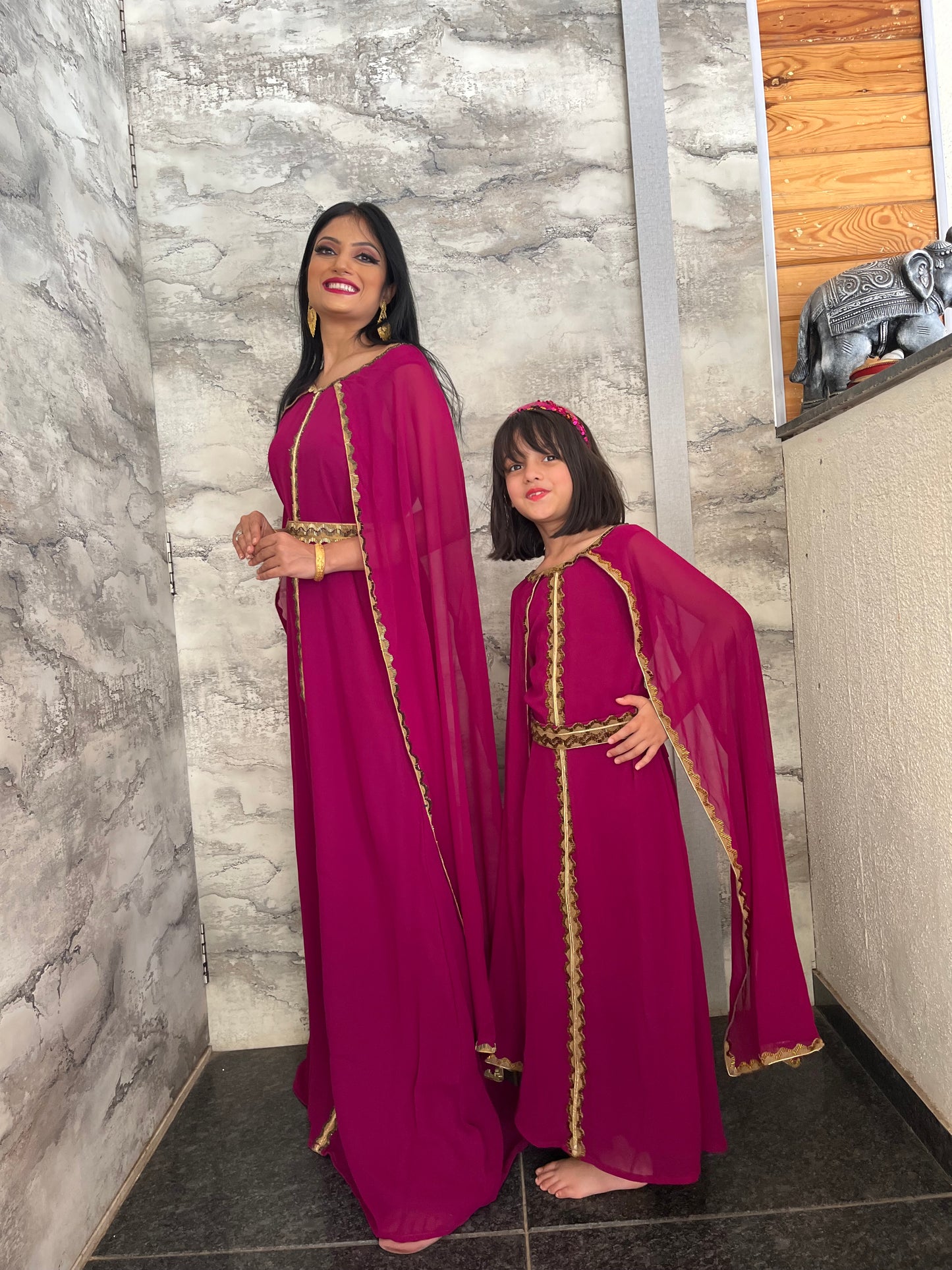 Takchita Kaftan Dress for Women with Embroidered Lace Mother Daughter Set