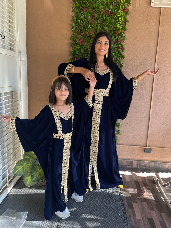 Designer Jalabiya Kaftan Embroidered Gown Mother & Daughter Combo Set