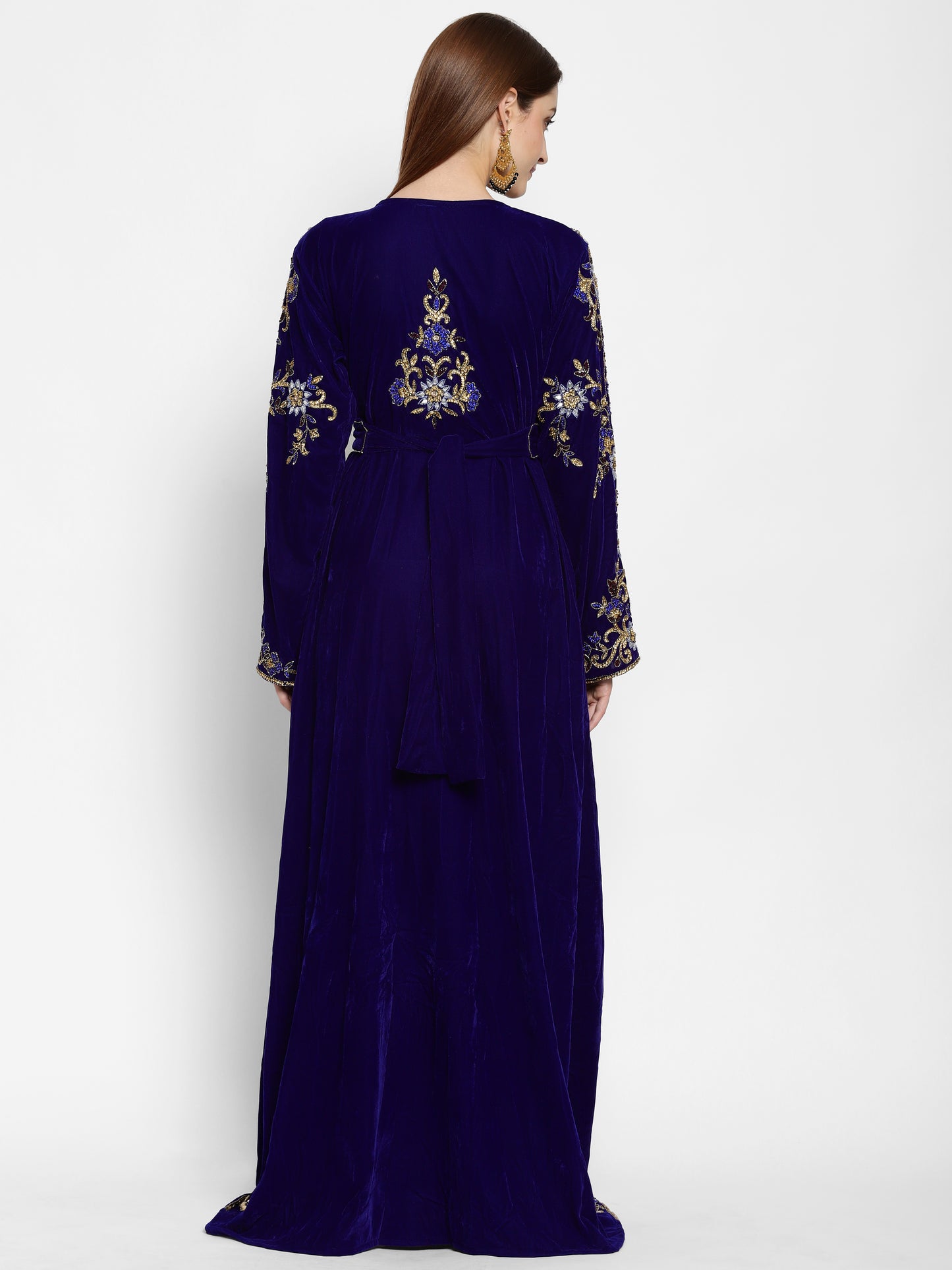 Designer Kaftan Bridal Gown in Royal Blue Velvet - Maxim Creation